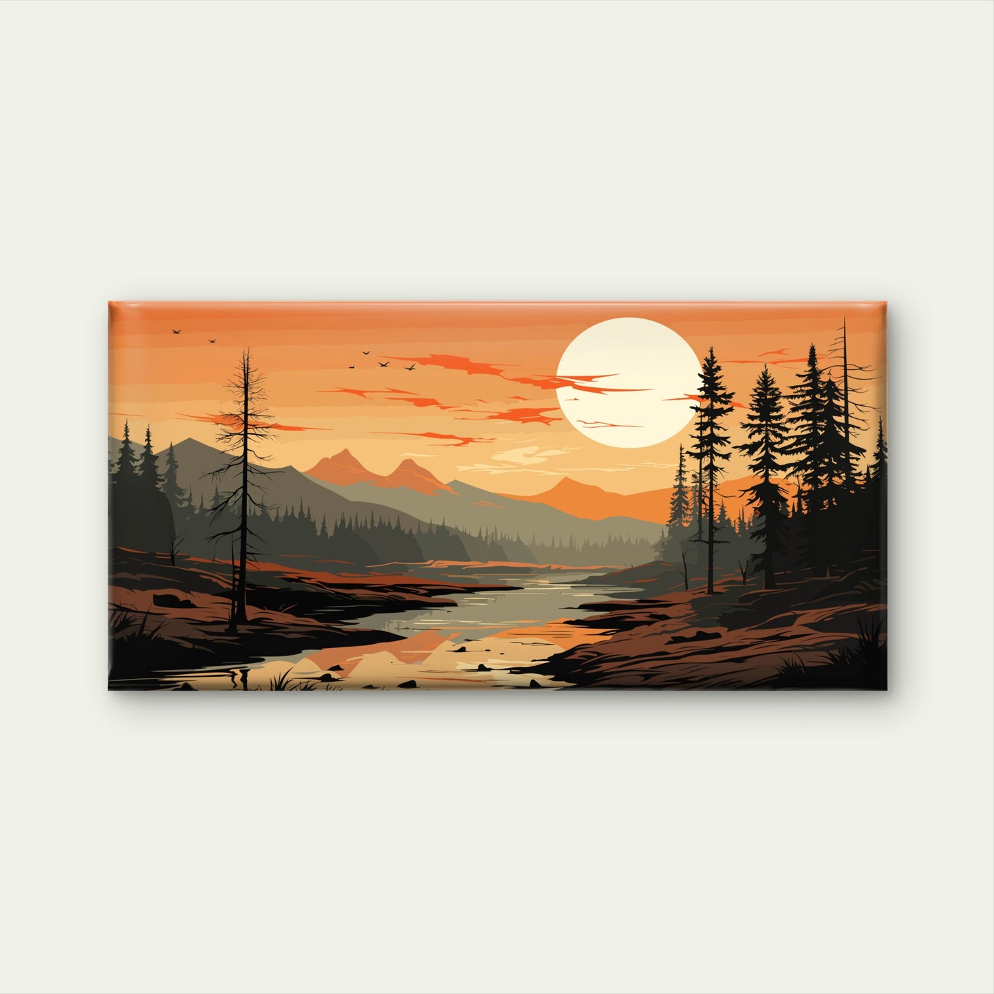 Sunset Gold Hour Mountain River Wall Art Canvas Office Home Room Framed 120x60cm