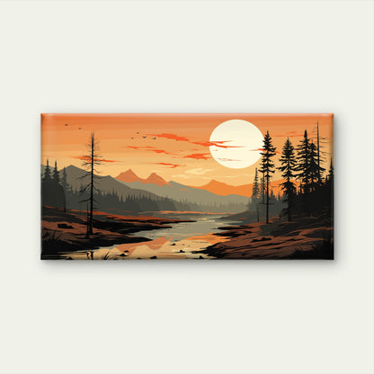 Sunset Gold Hour Mountain River Wall Art Canvas Office Home Room Framed 120x60cm