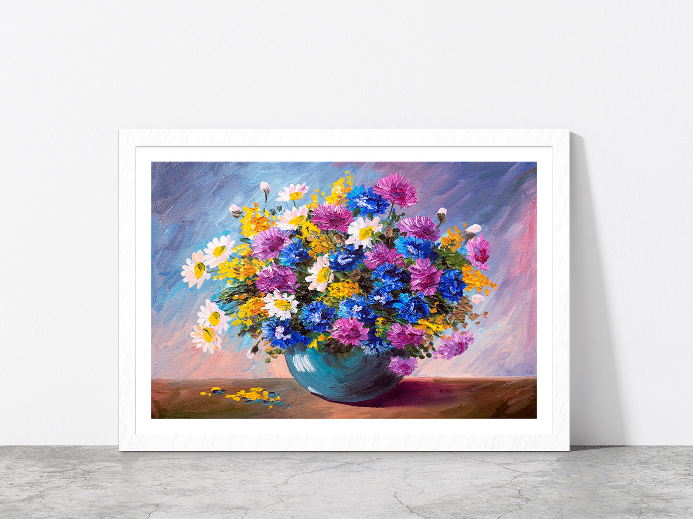 Bouquet Of Wildflowers Glass Framed Wall Art, Ready to Hang Quality Print With White Border White