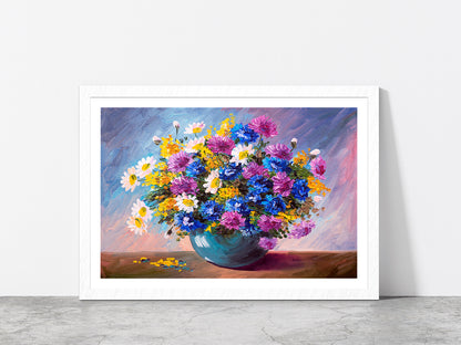 Bouquet Of Wildflowers Glass Framed Wall Art, Ready to Hang Quality Print With White Border White