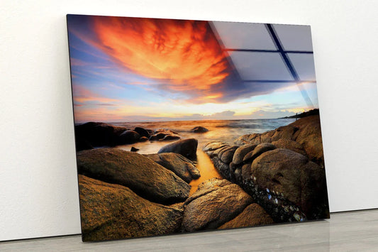 Rocks & Sea Sunset UV Direct Aluminum Print Australian Made Quality