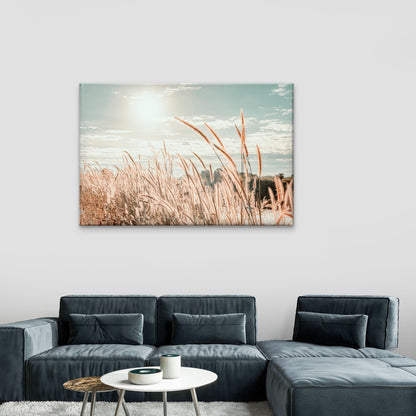 Soft Aesthetic Boho Pampas Grass with Golden Sunset Wall Art Decor 100% Australian Made