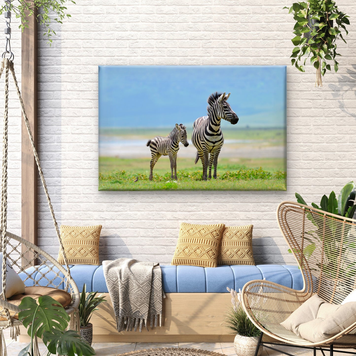 Zebra With Young Foal in African Savanna Wall Art Decor 100% Australian Made