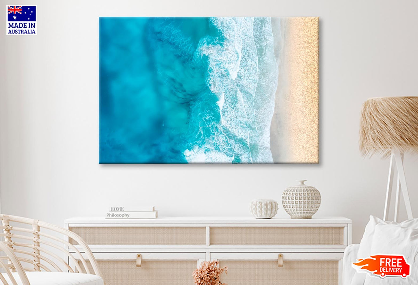 Beach And Waves from Top View Wall Art Decor 100% Australian Made - Bella Home Decor
