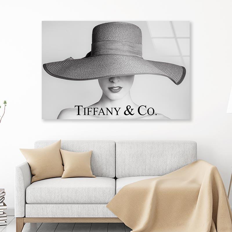 Black And White Lady with Hat Acrylic Glass Print Tempered Glass Wall Art 100% Made in Australia Ready to Hang