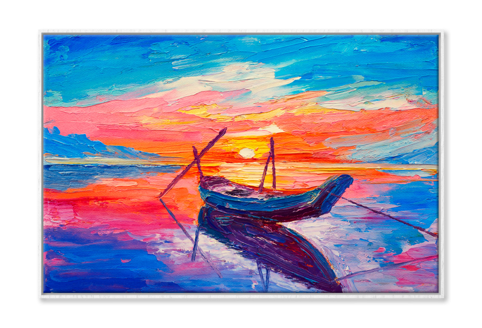 Fishing Boats On Sea Oil Painting Limited Edition High Quality Print Canvas Box Framed White