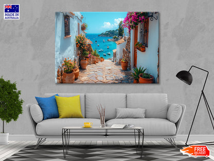 Stone Path with Potted Plants in Spain Print 100% Australian Made - Bella Home Decor