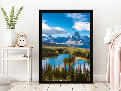 Glacier Lake & Canadian Mountains Glass Framed Wall Art, Ready to Hang Quality Print Without White Border Black