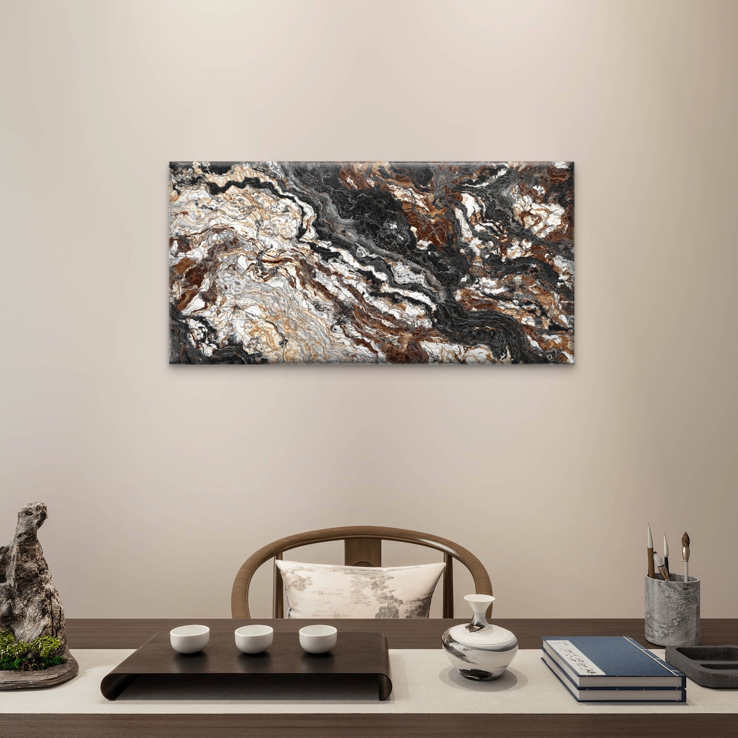 Black & Gold Liquid Granite Texture Wall Art Canvas Office Home Room Framed 120x60cm - Bella Home Decor
