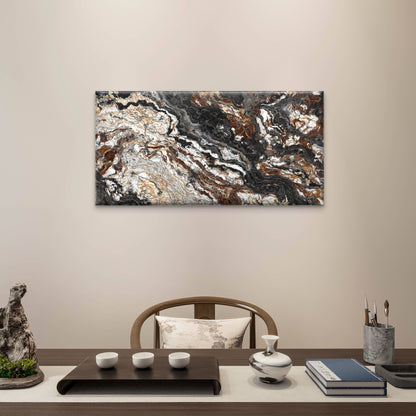 Black & Gold Liquid Granite Texture Wall Art Canvas Office Home Room Framed 120x60cm - Bella Home Decor