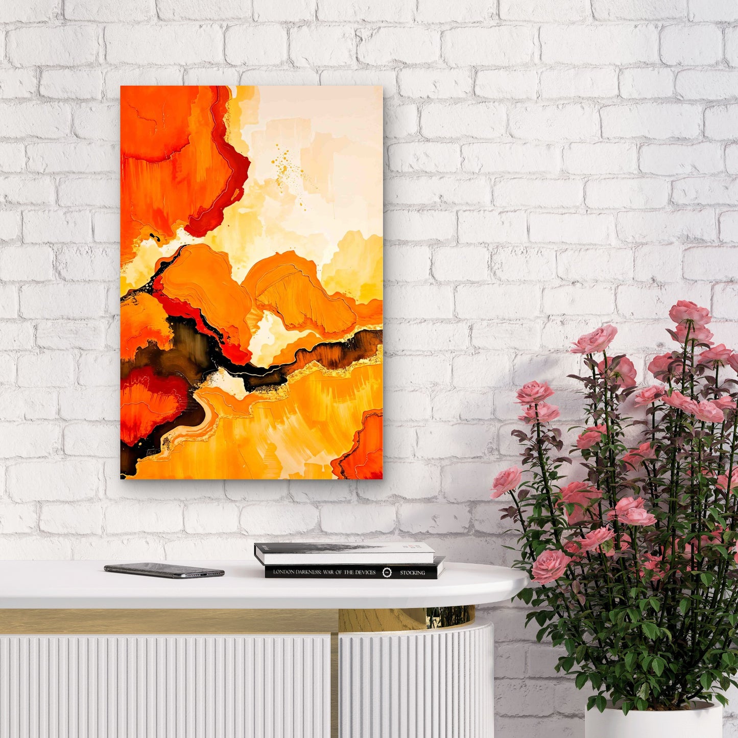 Orange Yellow Fluid Design 60x90cm Metal Print Ready to Hang - Bella Home Decor