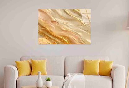 Abstract Cream Metallic Tempered Glass Printing Wall Art Australian Made Quality