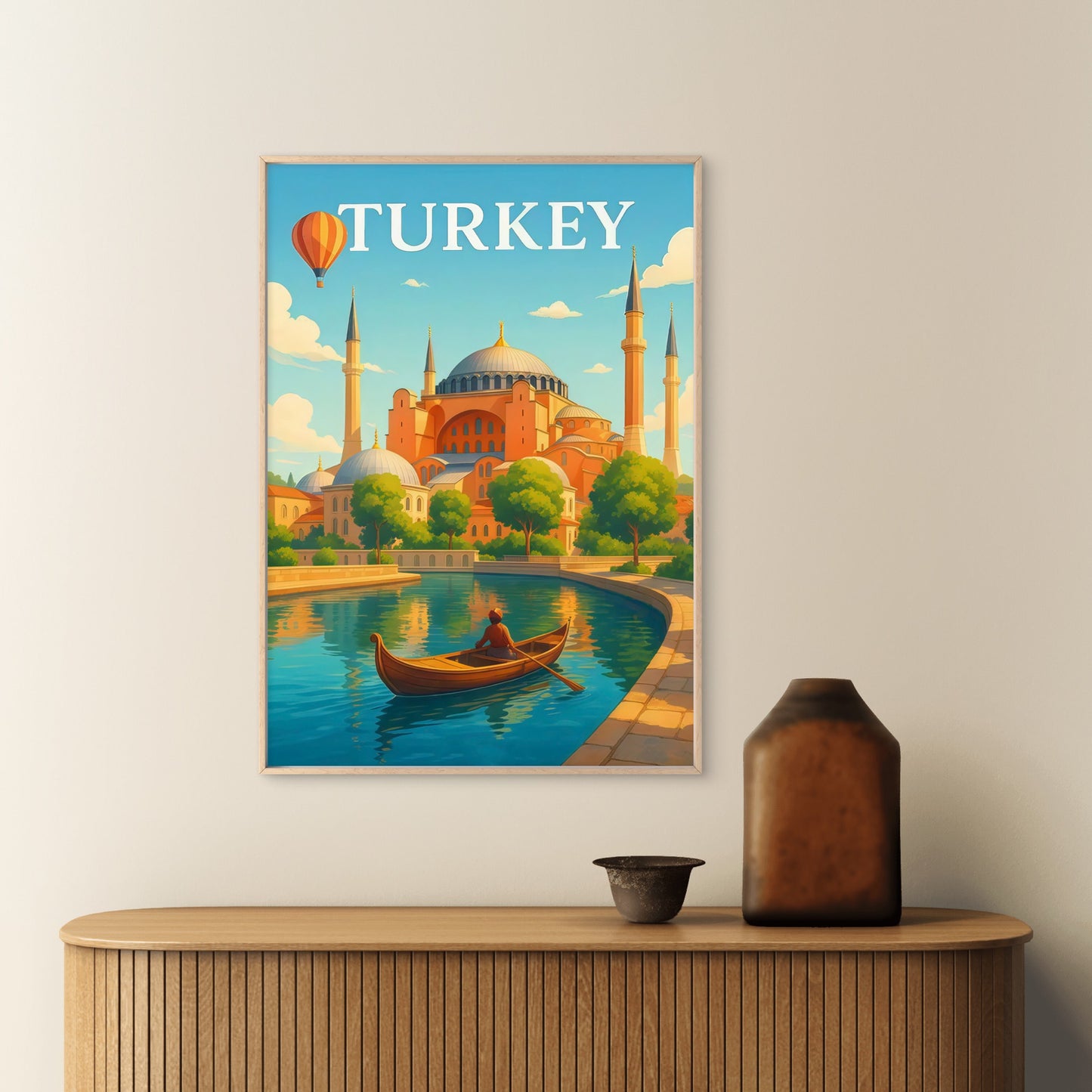 Turkiye Istanbul Hot Air Balloon Landscape Turkish PaintingTravel Poster Print Wall Art