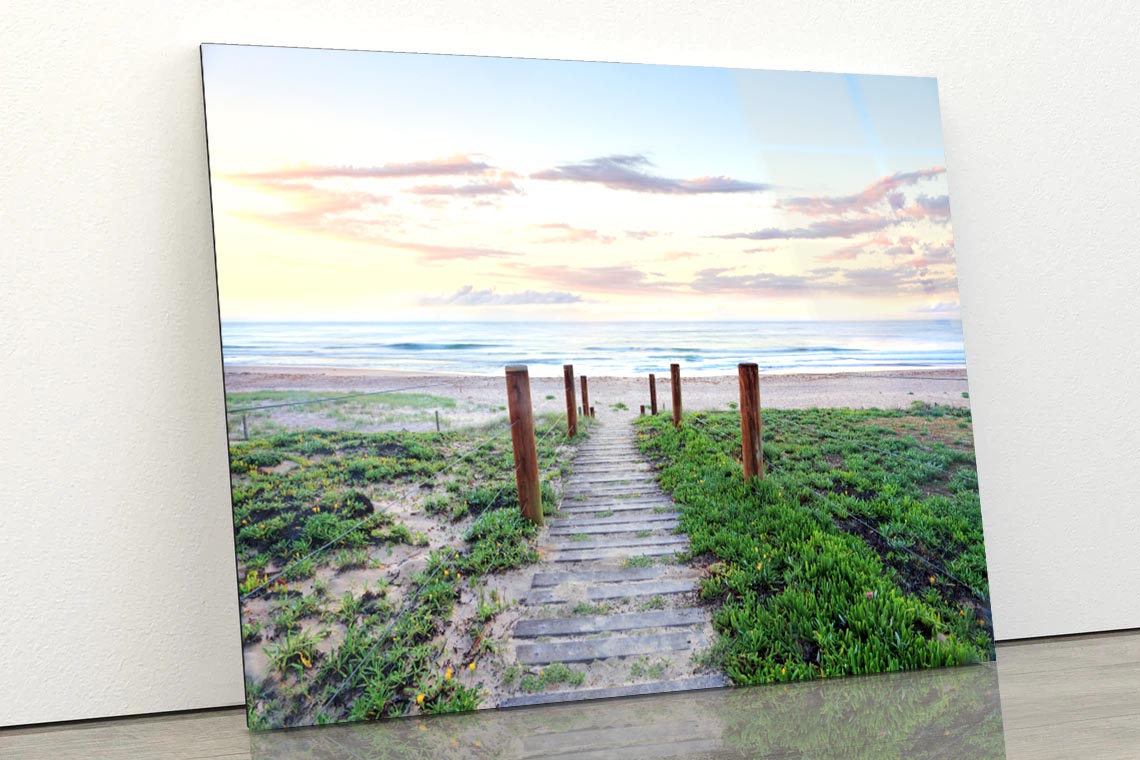 Pretty Sunrise and Narrow Path Leading Down to A Glorious Beach Acrylic Glass Print Tempered Glass Wall Art 100% Made in Australia Ready to Hang - Bella Home Decor
