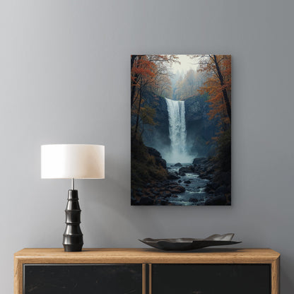 Scenic Forest Waterfall Landscape 40x60cm Metal Print Ready to Hang