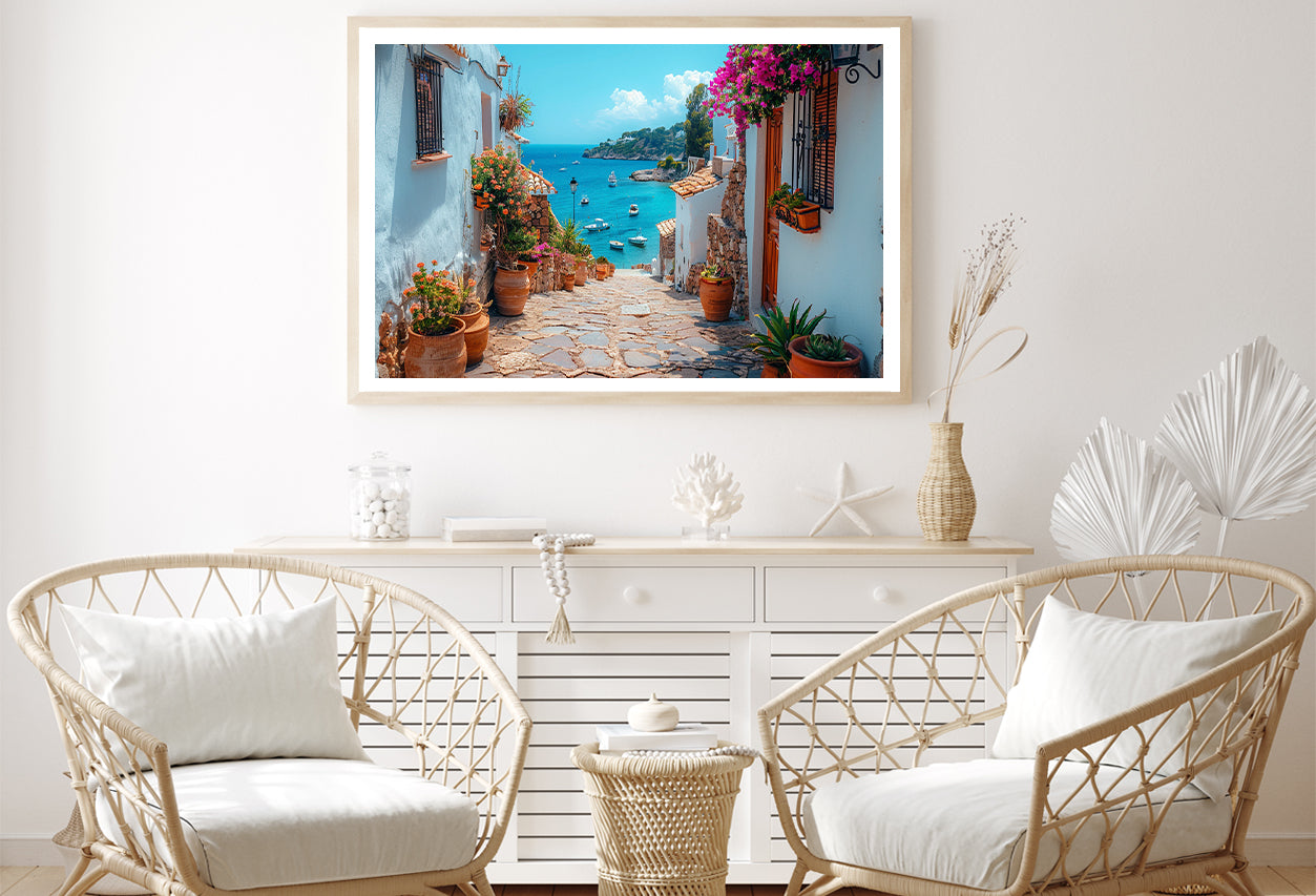 Stone Path with Potted Plants in Spain Home Decor Premium Quality Poster Print Choose Your Sizes