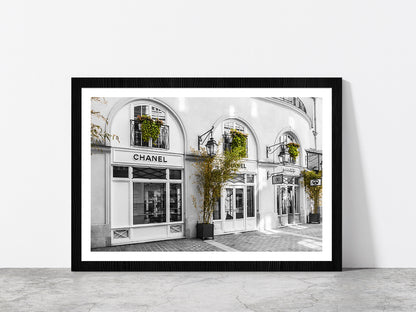 Plants near Fashion Store B&W Photograph Glass Framed Wall Art, Ready to Hang Quality Print With White Border Black