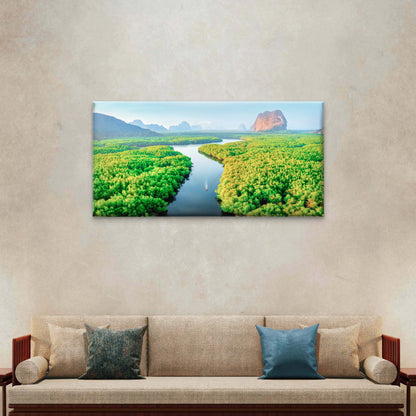 Phang Nga Bay With Mountains Sunrise Thailand Wall Art Canvas Office Home Room Framed 120x60cm