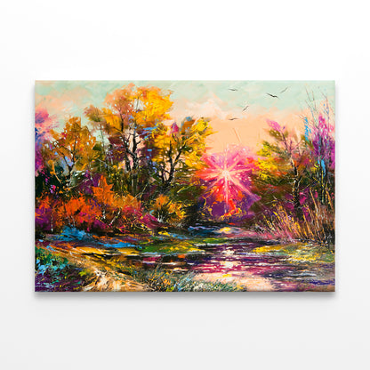 Oil Painting Autumn Decline Wall Art Decor 100% Australian Made