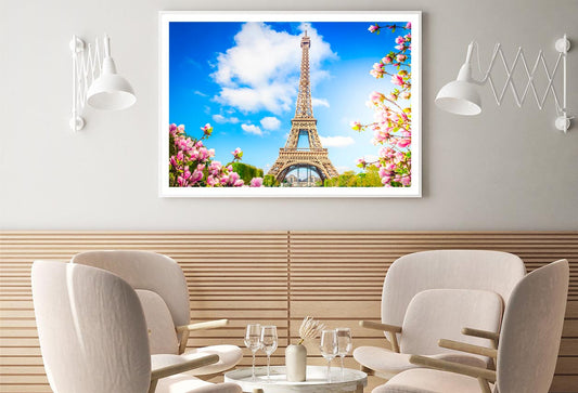 Eiffel Tower In Paris with Pink Flowers Home Decor Premium Quality Poster Print Choose Your Sizes