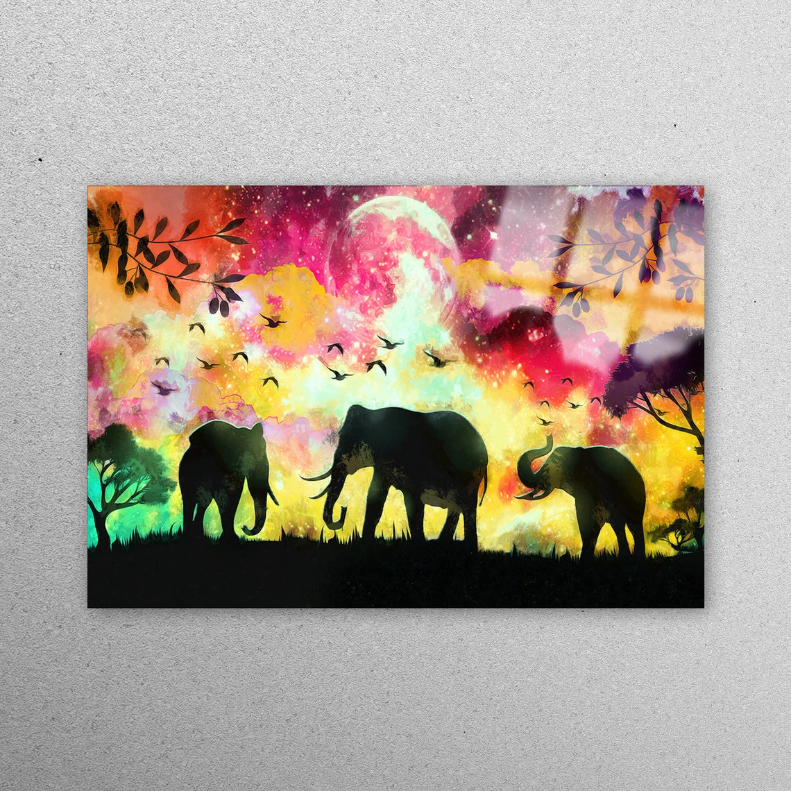 Safari Elephant's Wall Art Acrylic Glass Print Tempered Glass Wall Art 100% Made in Australia Ready to Hang