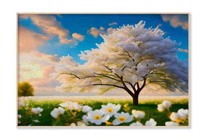 Abstract White Tree & Flower Wall Art Limited Edition High Quality Print