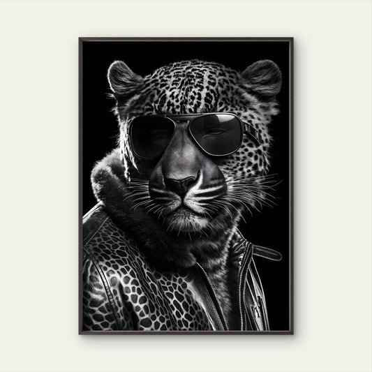Black and White Leopard Biker Jacket Fashion Home Decor Premium Quality Poster Print Choose Your Sizes - Bella Home Decor
