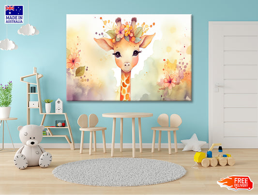 Baby Giraffe in Flower Blossom Garden Print 100% Australian Made - Bella Home Decor