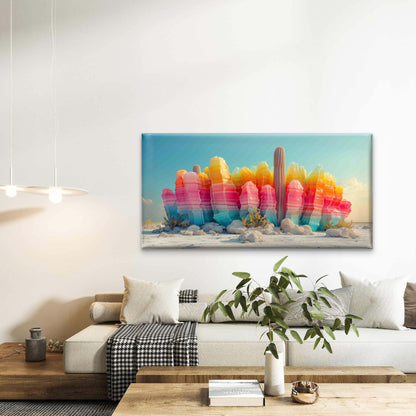 Rainbow Pastel Desert Cactus Wall Art Canvas Office Home Room Framed 120x60 cm - Bella Home Decor