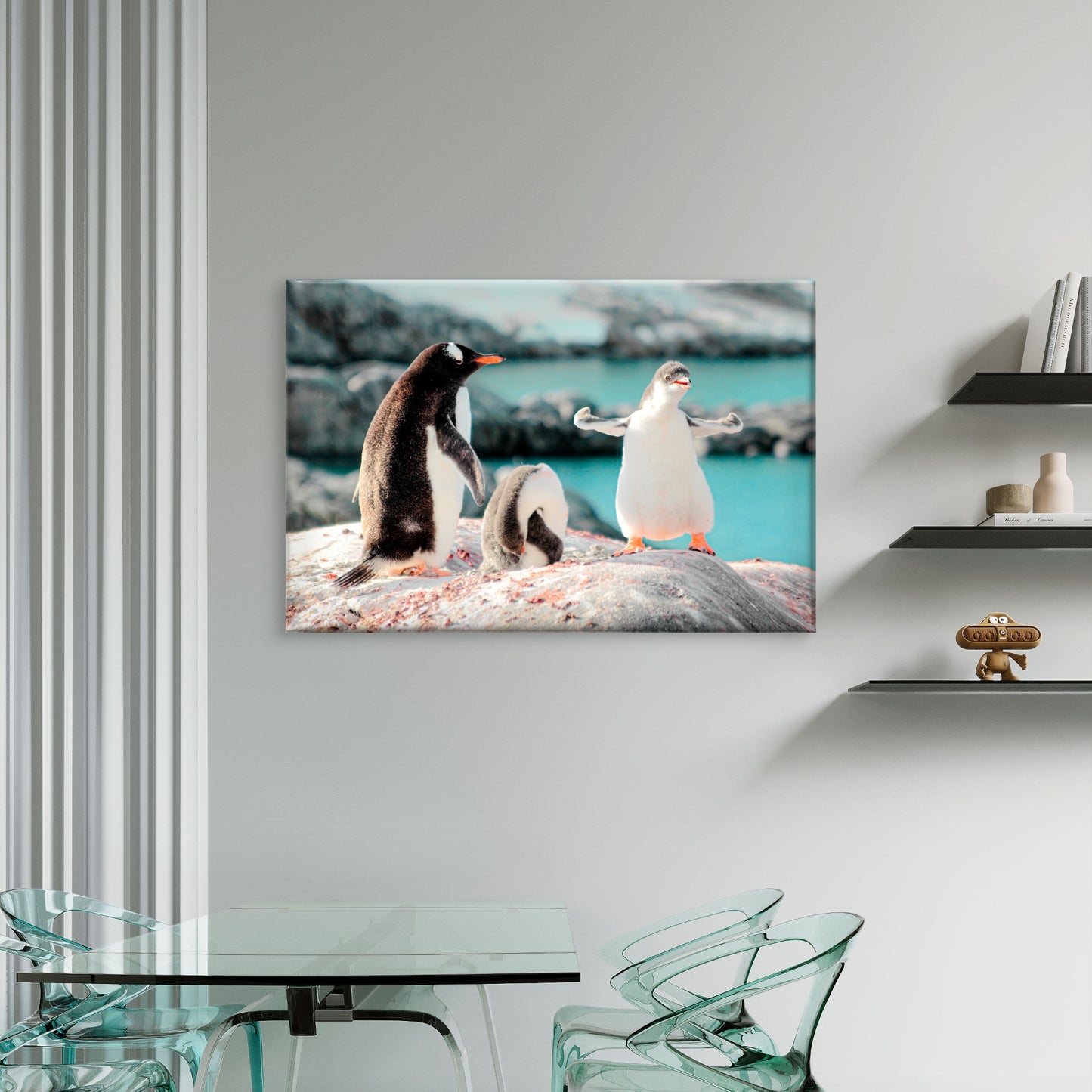 Cute Gentoo Baby Penguins on Rocks Black and White Birds  Wall Art Decor 100% Australian Made