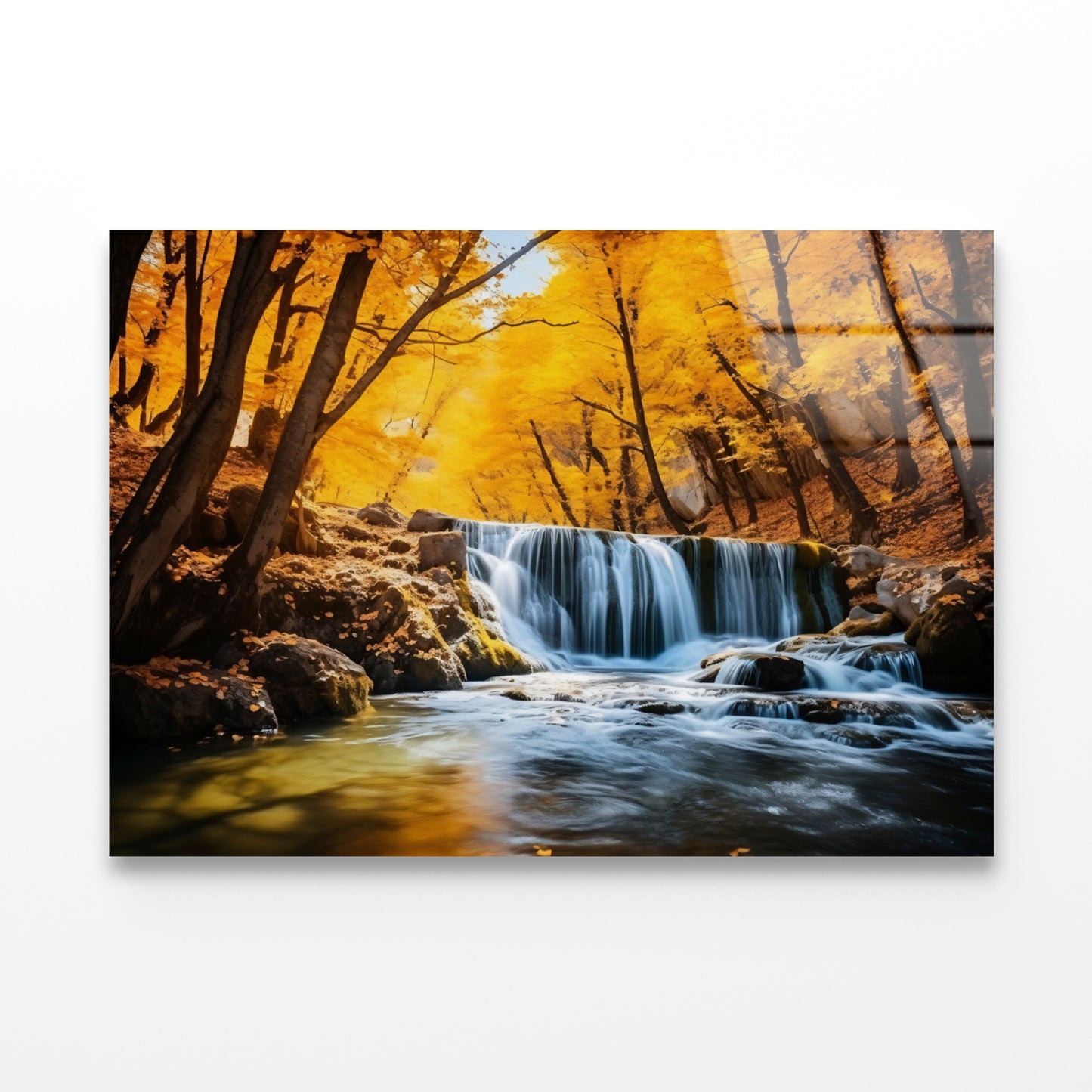 Beautiful Autumn Landscape with Yellow Trees and Water Acrylic Glass Print Tempered Glass Wall Art 100% Made in Australia Ready to Hang