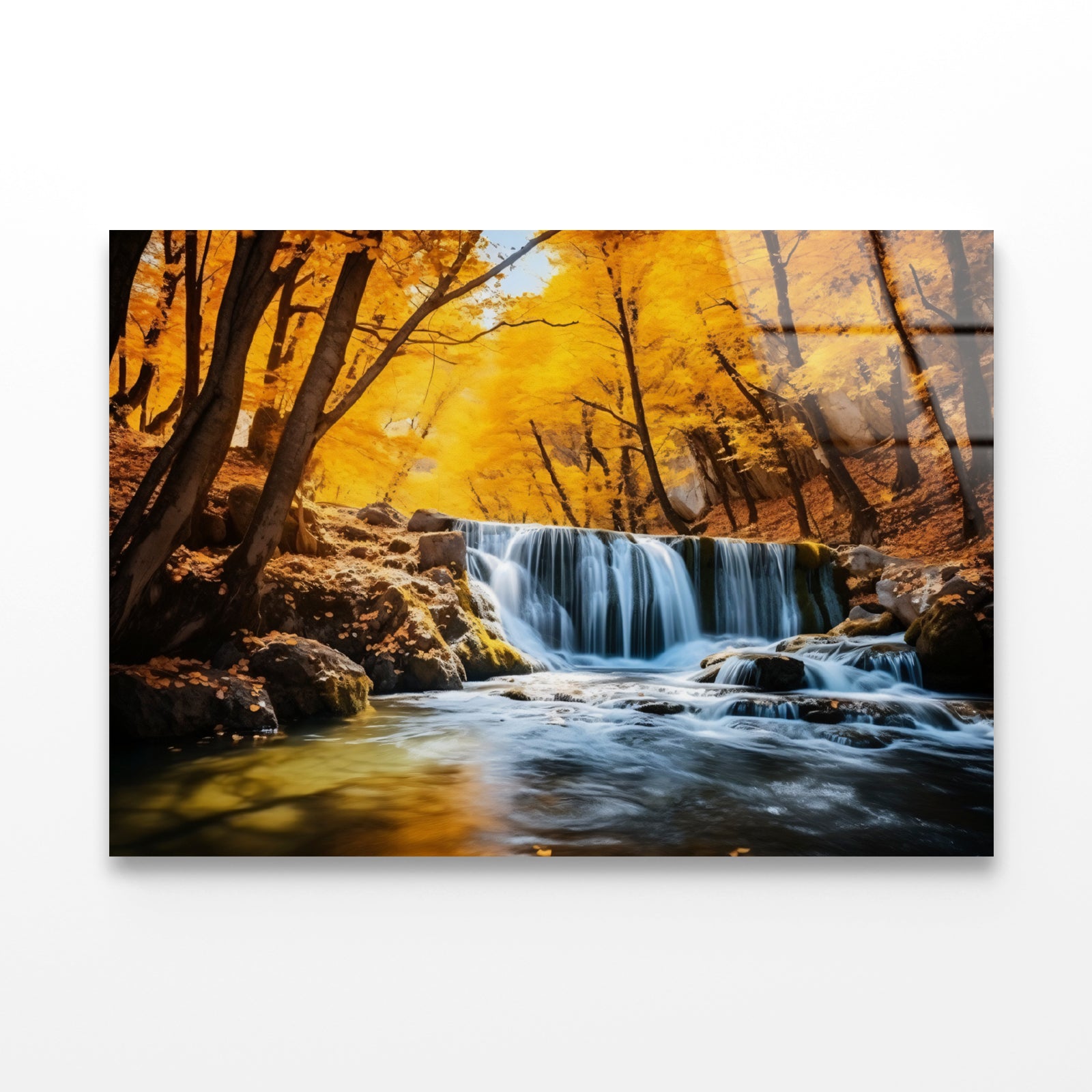 Beautiful Autumn Landscape with Yellow Trees and Water Acrylic Glass Print Tempered Glass Wall Art 100% Made in Australia Ready to Hang