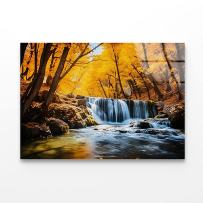 Beautiful Autumn Landscape with Yellow Trees and Water Acrylic Glass Print Tempered Glass Wall Art 100% Made in Australia Ready to Hang