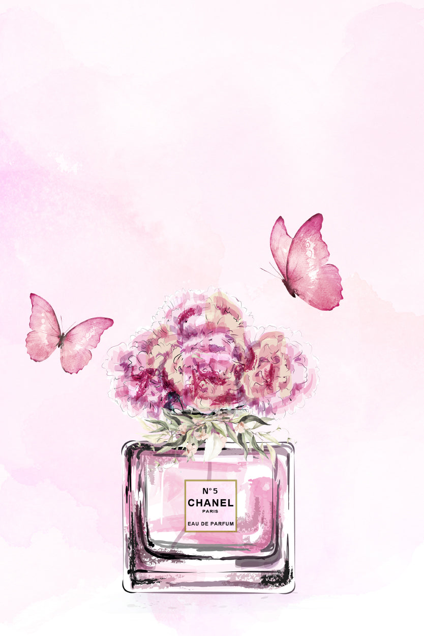 Pink Floral Perfume Butterflies Design Home Decor Premium Quality Poster Print Choose Your Sizes