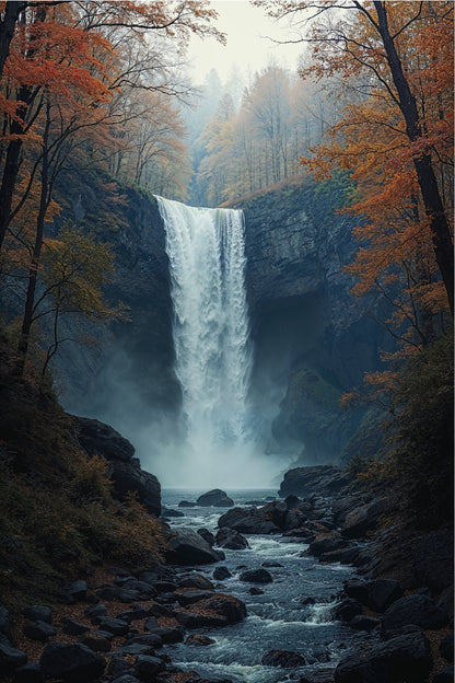 Scenic Forest Waterfall Landscape 60x90cm Metal Print Ready to Hang