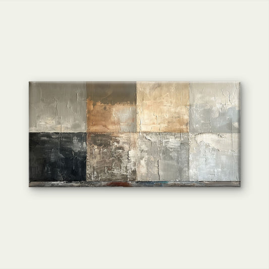 Neutral Concrete Tile Textured Blocks Wall Art Canvas Office Home Framed 120x60cm