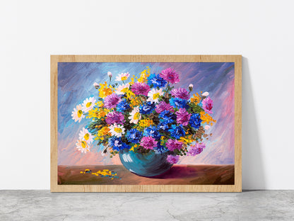 Bouquet Of Wildflowers Glass Framed Wall Art, Ready to Hang Quality Print Without White Border Oak