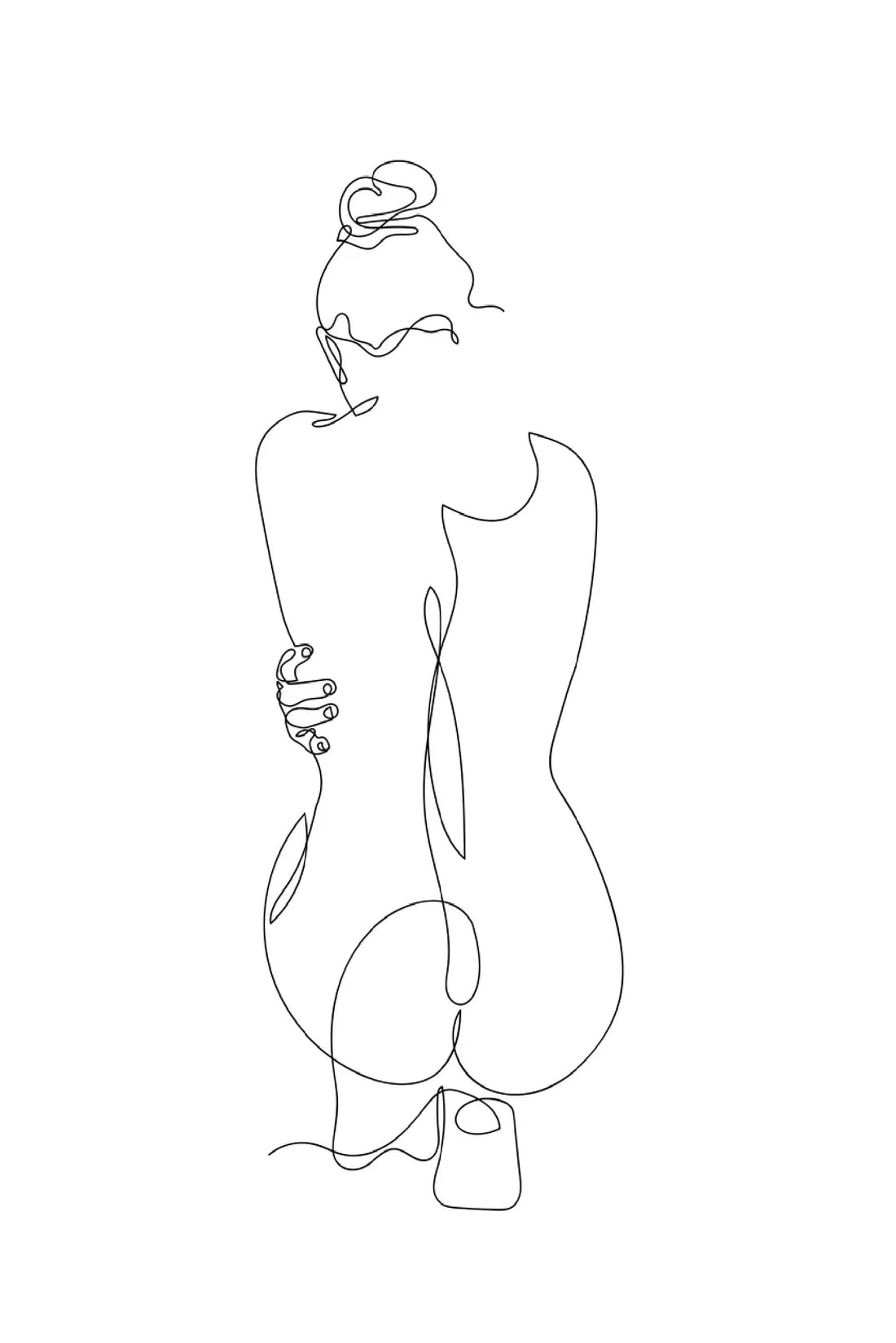 Girl Back View B&W Line Art 60x90cm Print 100% Australian Made