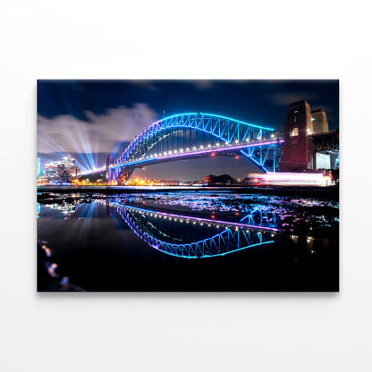 Night View of Vivid Sydney Harbour Bridge Wall Art Decor 100% Australian Made