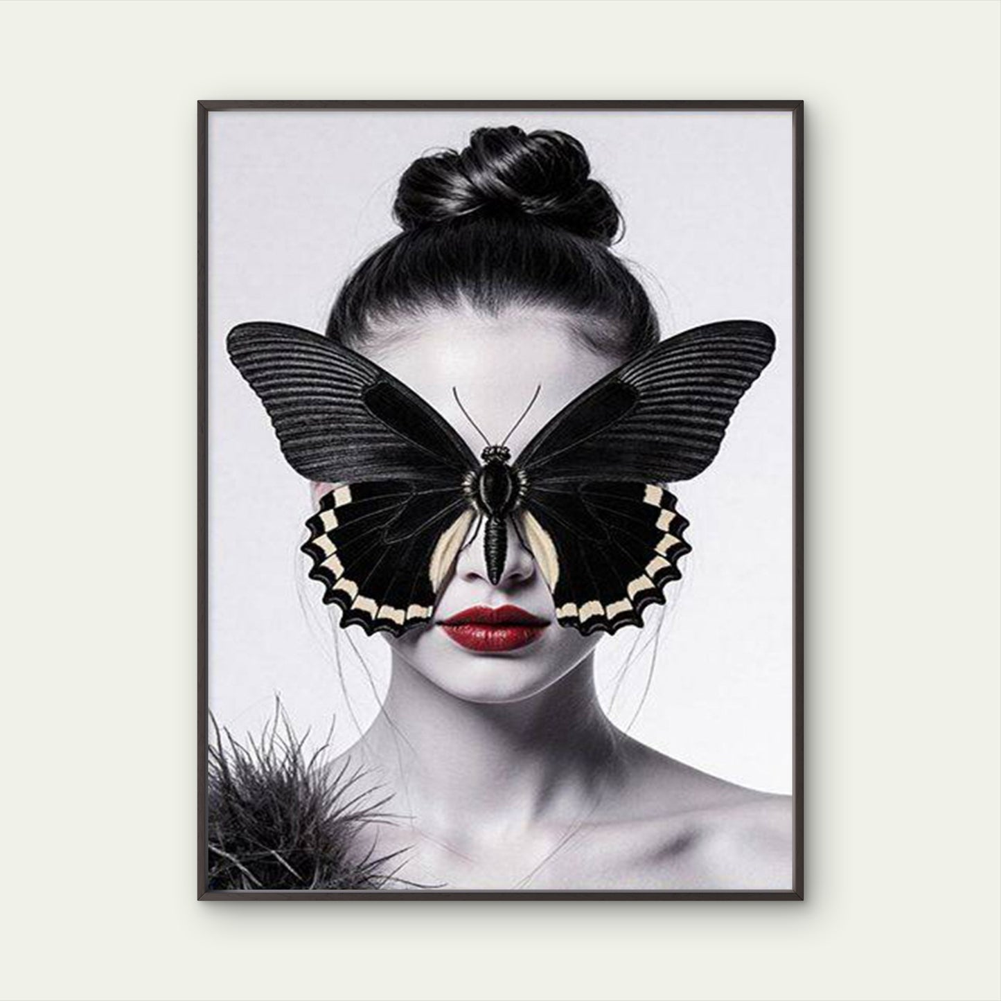 Black Butterfly Covering Face Red Lips Fashion Home Decor Premium Quality Poster Print Choose Your Sizes - Bella Home Decor