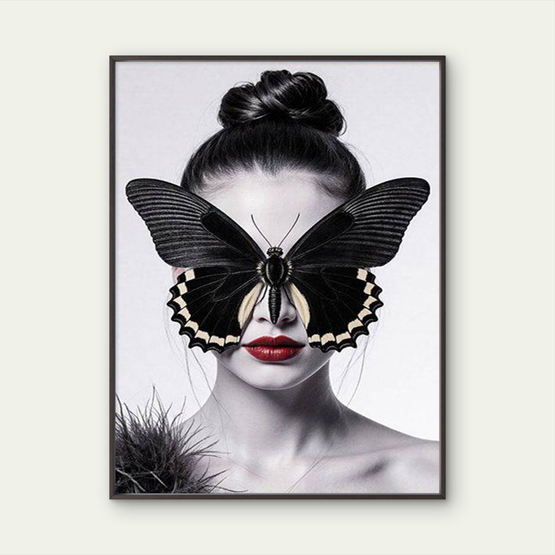 Black Butterfly Covering Face Red Lips Fashion Home Decor Premium Quality Poster Print Choose Your Sizes - Bella Home Decor
