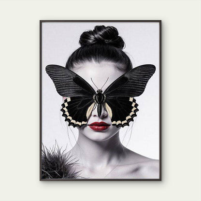 Black Butterfly Covering Face Red Lips Fashion Home Decor Premium Quality Poster Print Choose Your Sizes - Bella Home Decor