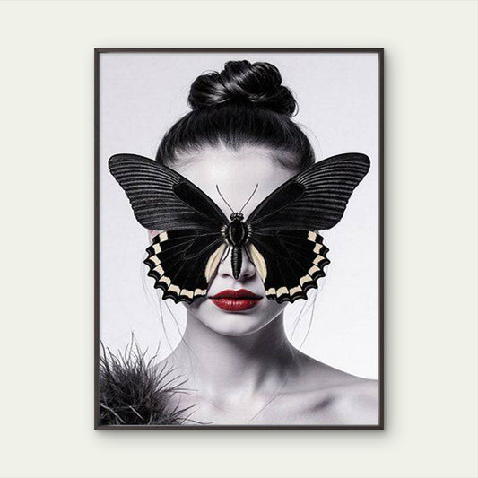 Black Butterfly Covering Face Red Lips Fashion Home Decor Premium Quality Poster Print Choose Your Sizes - Bella Home Decor