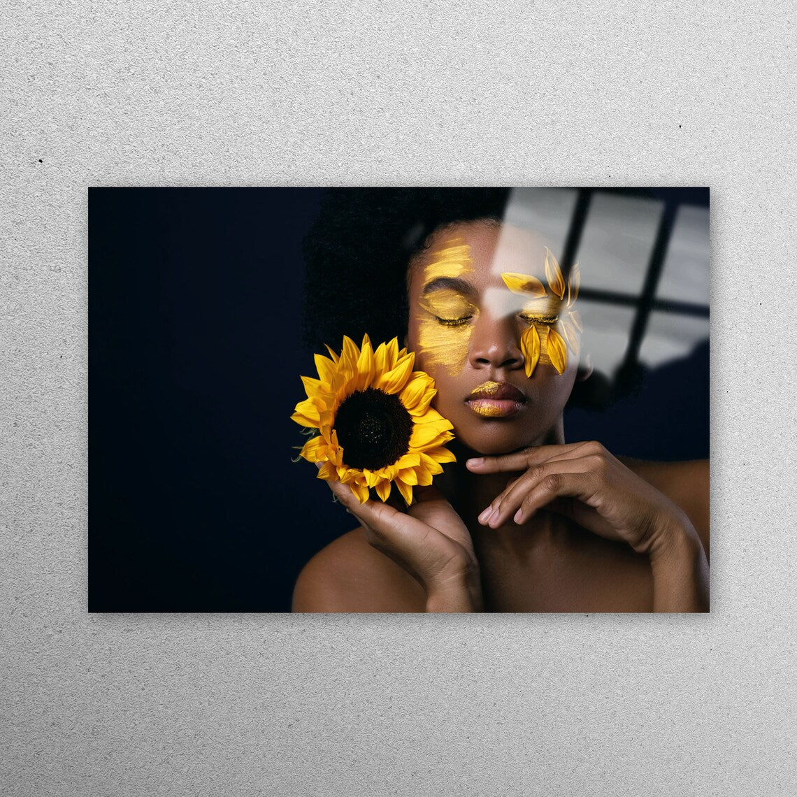 African Woman And Sunflower Acrylic Glass Print Tempered Glass Wall Art 100% Made in Australia Ready to Hang