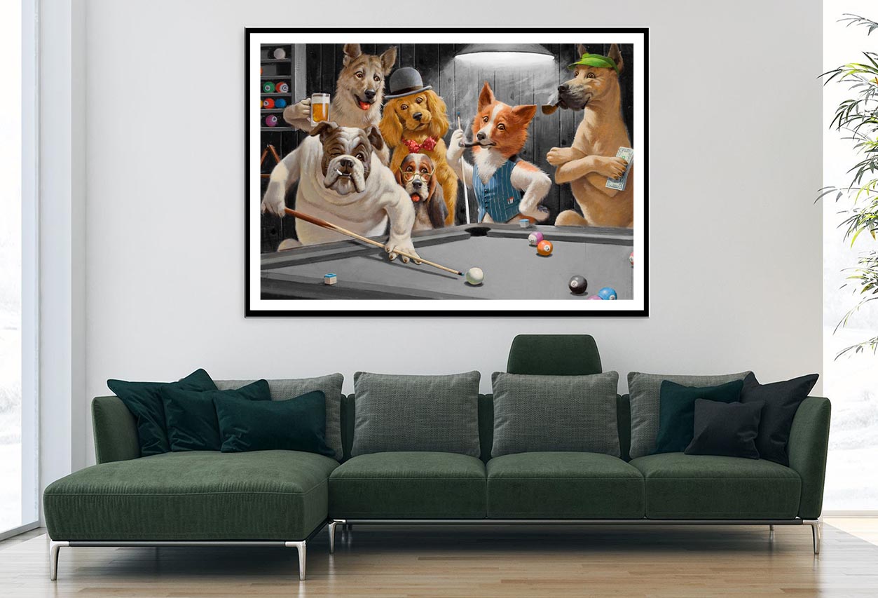 Dogs Playing Pool Decor Premium Quality Poster Print Choose Your Sizes