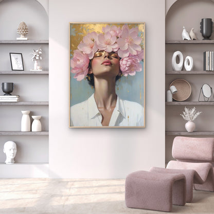 Woman with Pink Flower Crown Golden Accents Fashion Home Decor Premium Quality Poster Print Choose Your Sizes