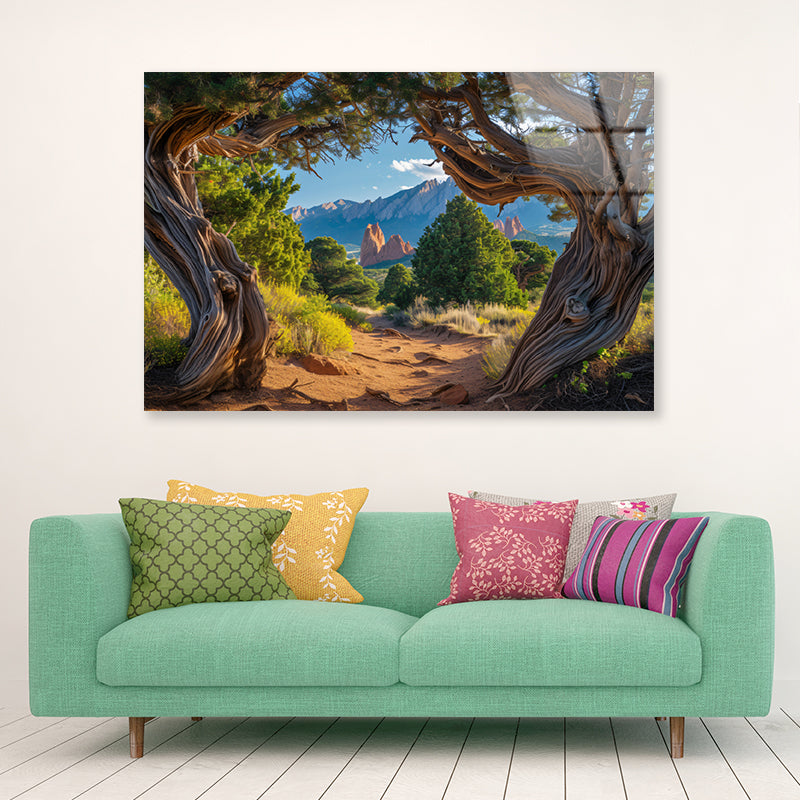 Trees with Mountains Acrylic Glass Print Tempered Glass Wall Art 100% Made in Australia Ready to Hang - Bella Home Decor