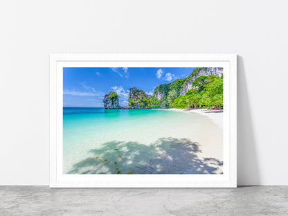 Andaman Sea At Krabi In Thailand Glass Framed Wall Art, Ready to Hang Quality Print With White Border White