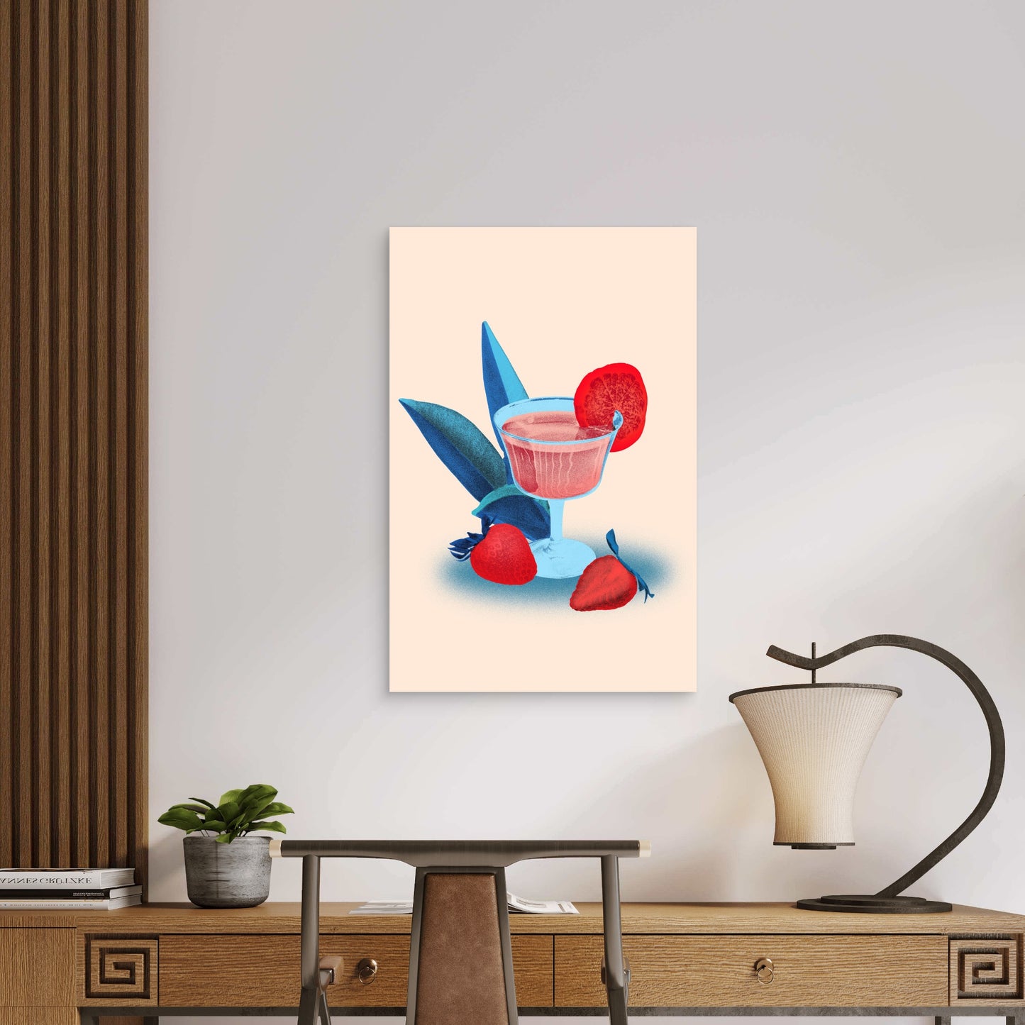 Strawberry Cocktail Drink 60x90cm Metal Print Ready to Hang - Bella Home Decor