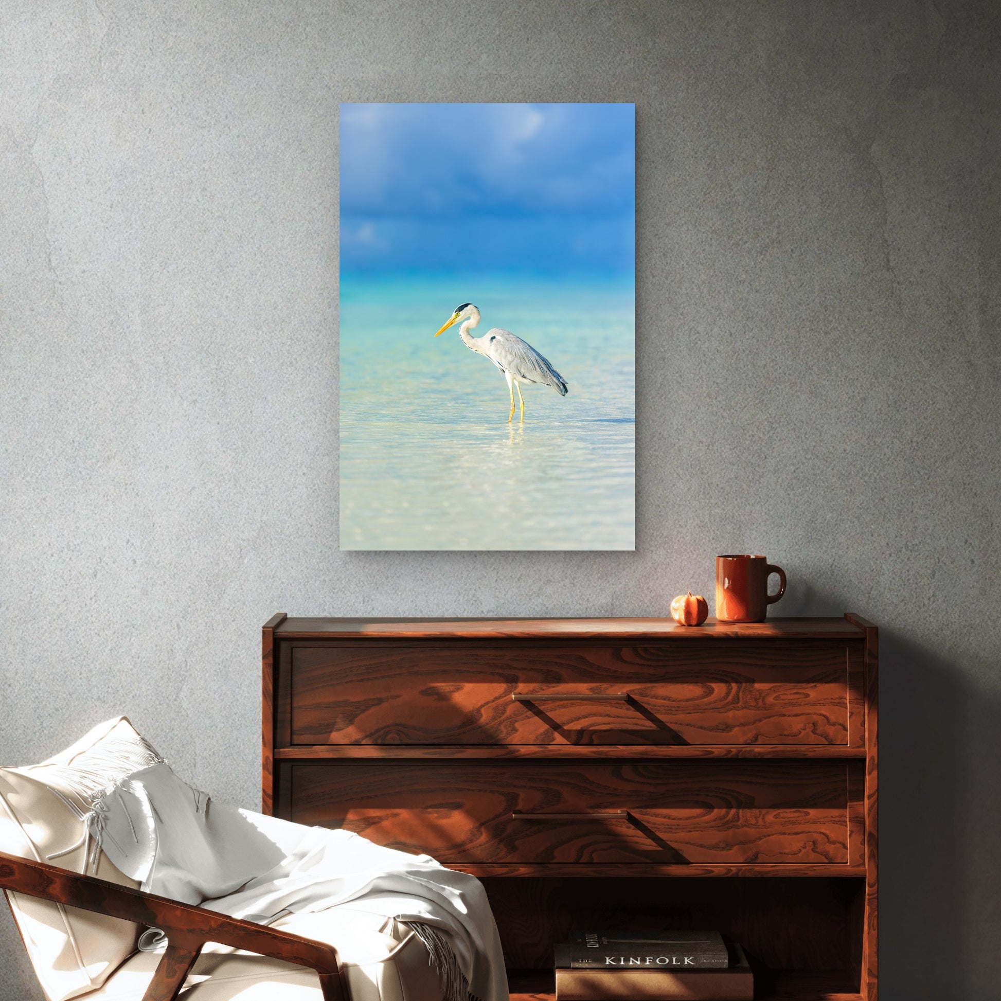 Grey Heron Wetland Bird Lagoon 60x90cm Metal Print Ready to Hang